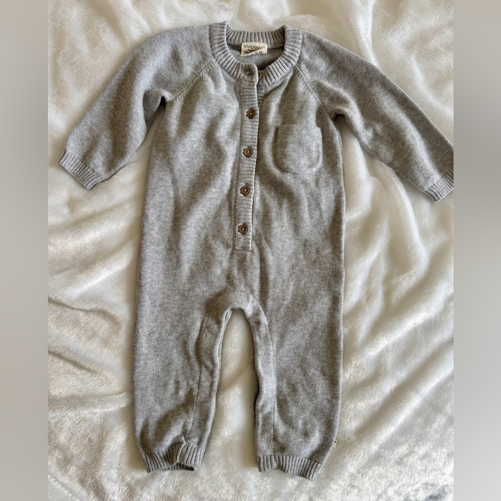 Cozy Gray Knit Baby One-Piece Romper